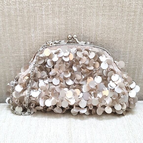 Spiegel Beige Beaded and Sequined Special Occasion Bag Vintage NWOT - Picture 1 of 11